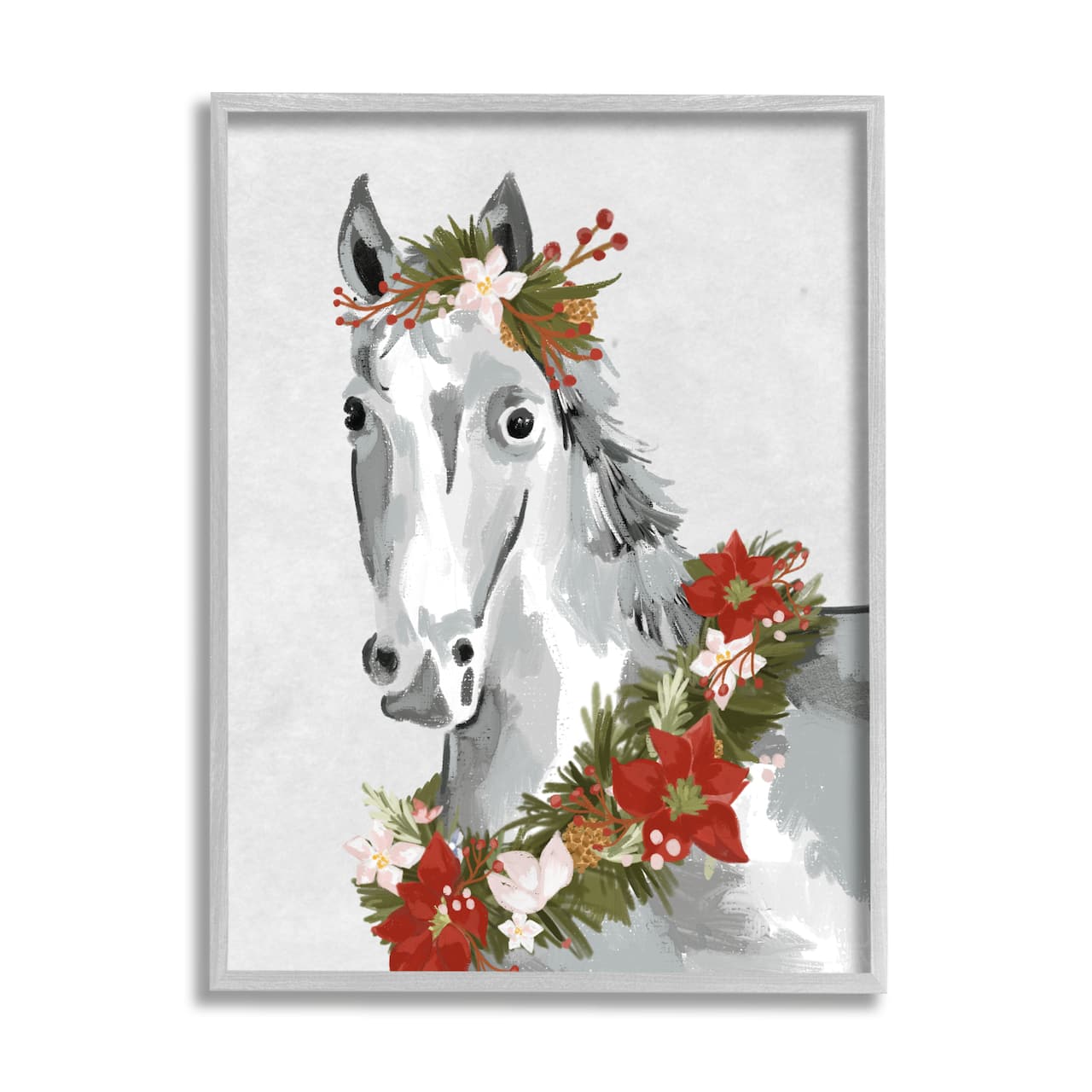 Stupell Industries Festive Holiday Horse Holly Wreath Framed Giclee Art